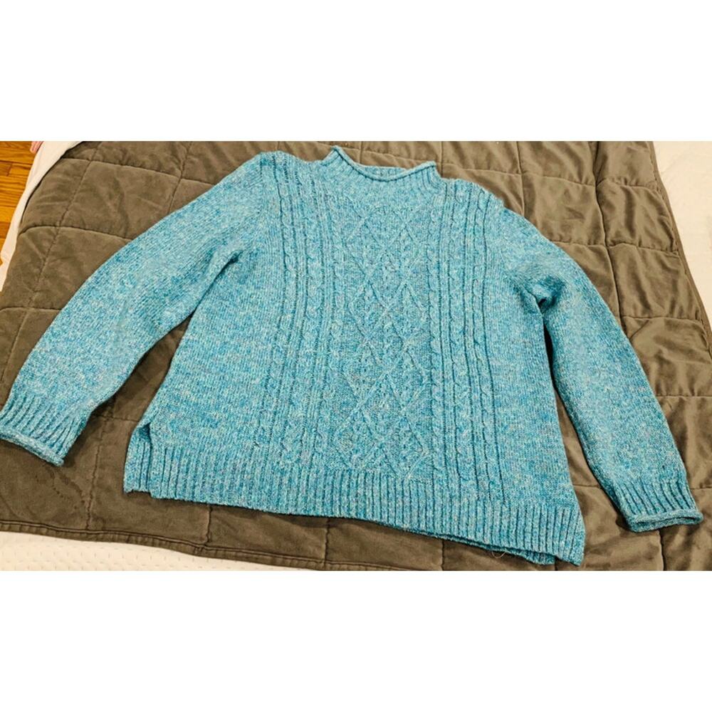 Alfred Dunner Metallic Cable Knit Pullover Sweater Mock Neck Women's Petite L